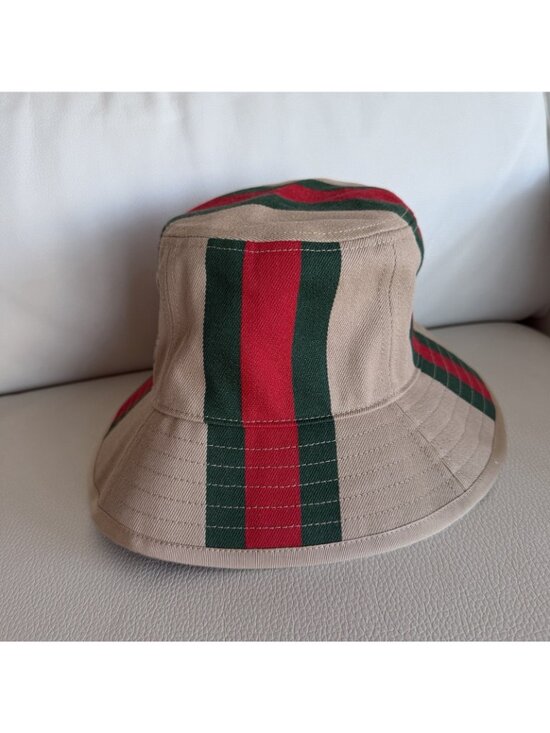 NWT Gucci Logo printed cotton canvas bucket hat Sz M main image 4